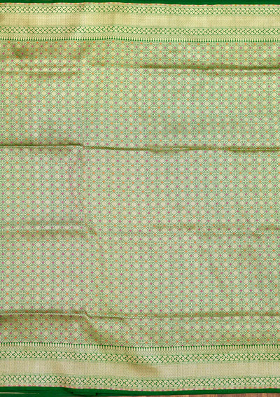 Bottle Green Zariwork Pure Silk Saree-Koskii