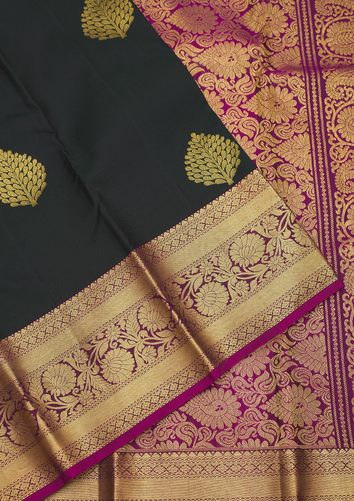 Bottle Green Zariwork Pure Silk Saree