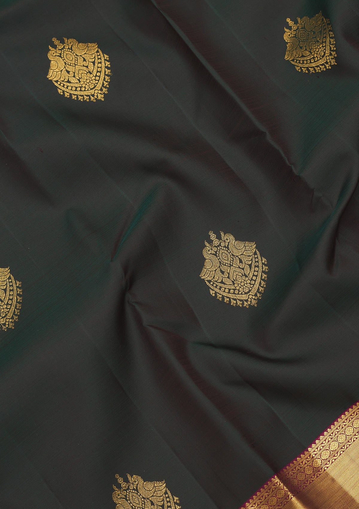 Bottle Green Zariwork Pure Silk Saree