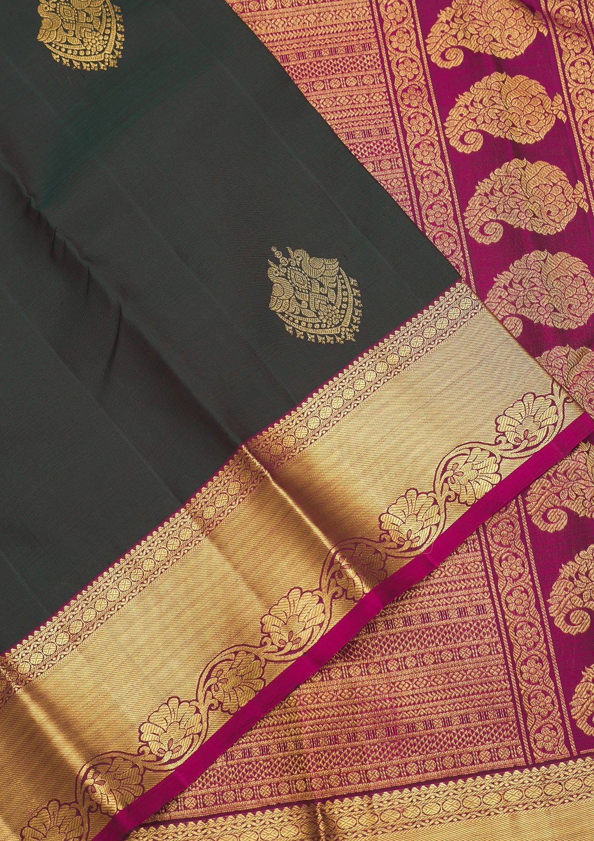 Bottle Green Zariwork Pure Silk Saree