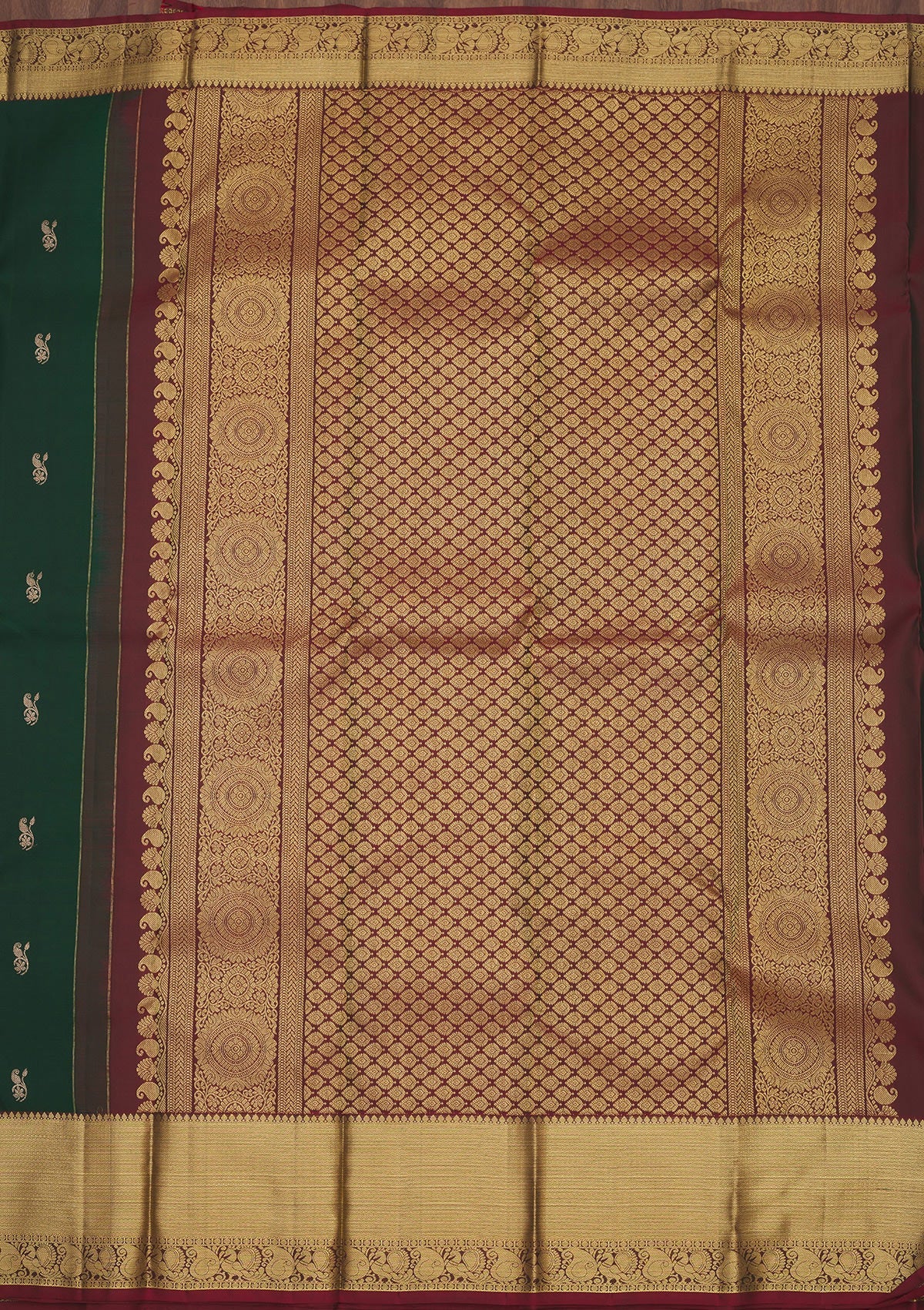 Bottle Green Zariwork Pure Silk Saree
