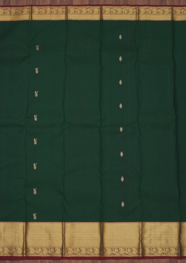 Bottle Green Zariwork Pure Silk Saree