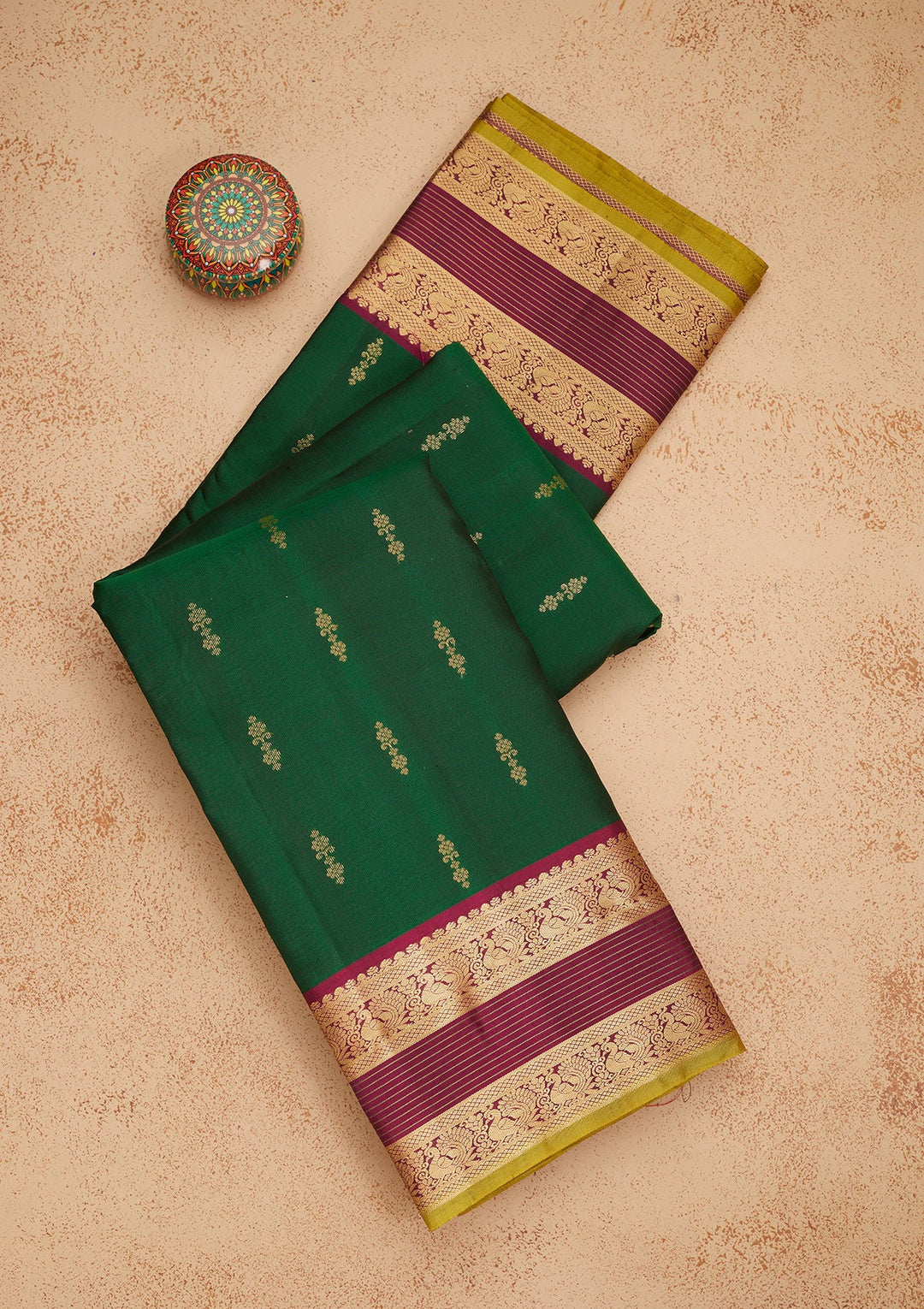 Bottle Green Zariwork Pure Silk Saree-Koskii