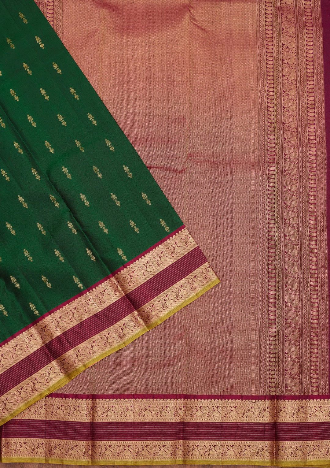 Bottle Green Zariwork Pure Silk Saree