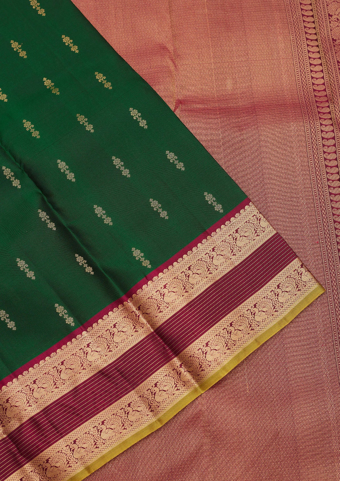 Bottle Green Zariwork Pure Silk Saree