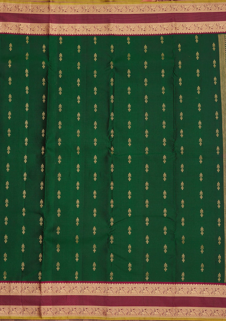 Bottle Green Zariwork Pure Silk Saree