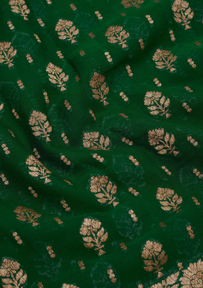 Bottle Green Zariwork Pure Silk Saree-Koskii