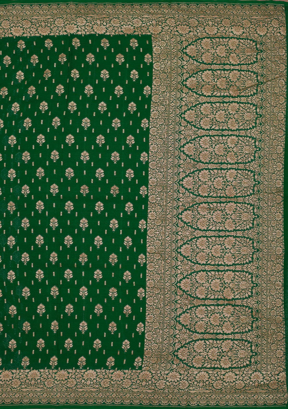 Bottle Green Zariwork Pure Silk Saree-Koskii