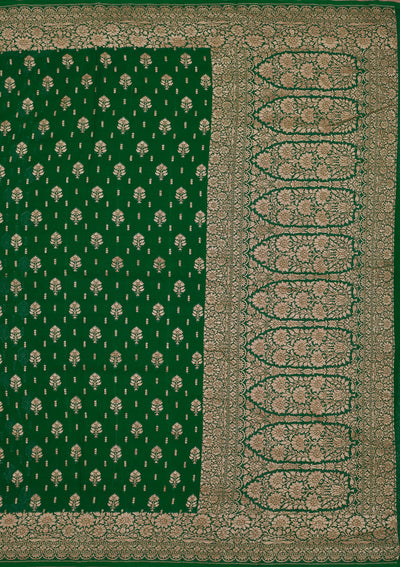 Bottle Green Zariwork Pure Silk Saree-Koskii