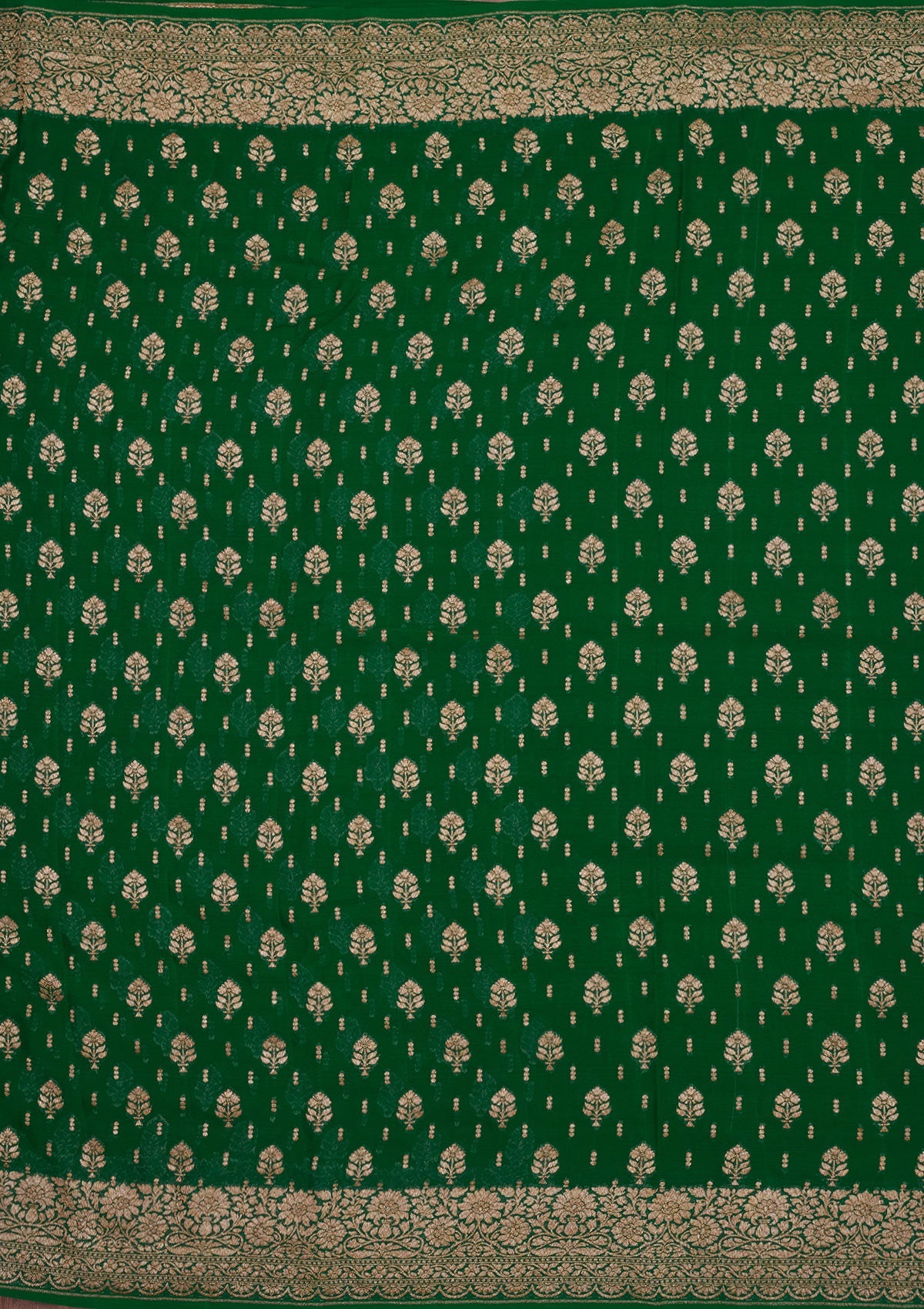 Bottle Green Zariwork Pure Silk Saree-Koskii