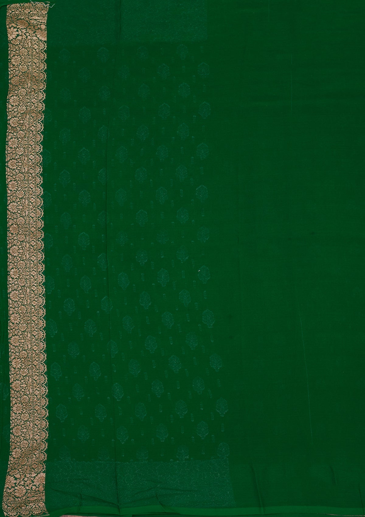 Bottle Green Zariwork Pure Silk Saree-Koskii