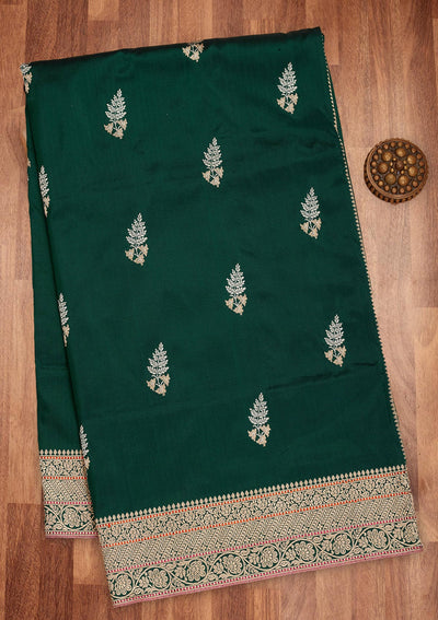 Bottle Green Zariwork Pure Silk Saree-Koskii