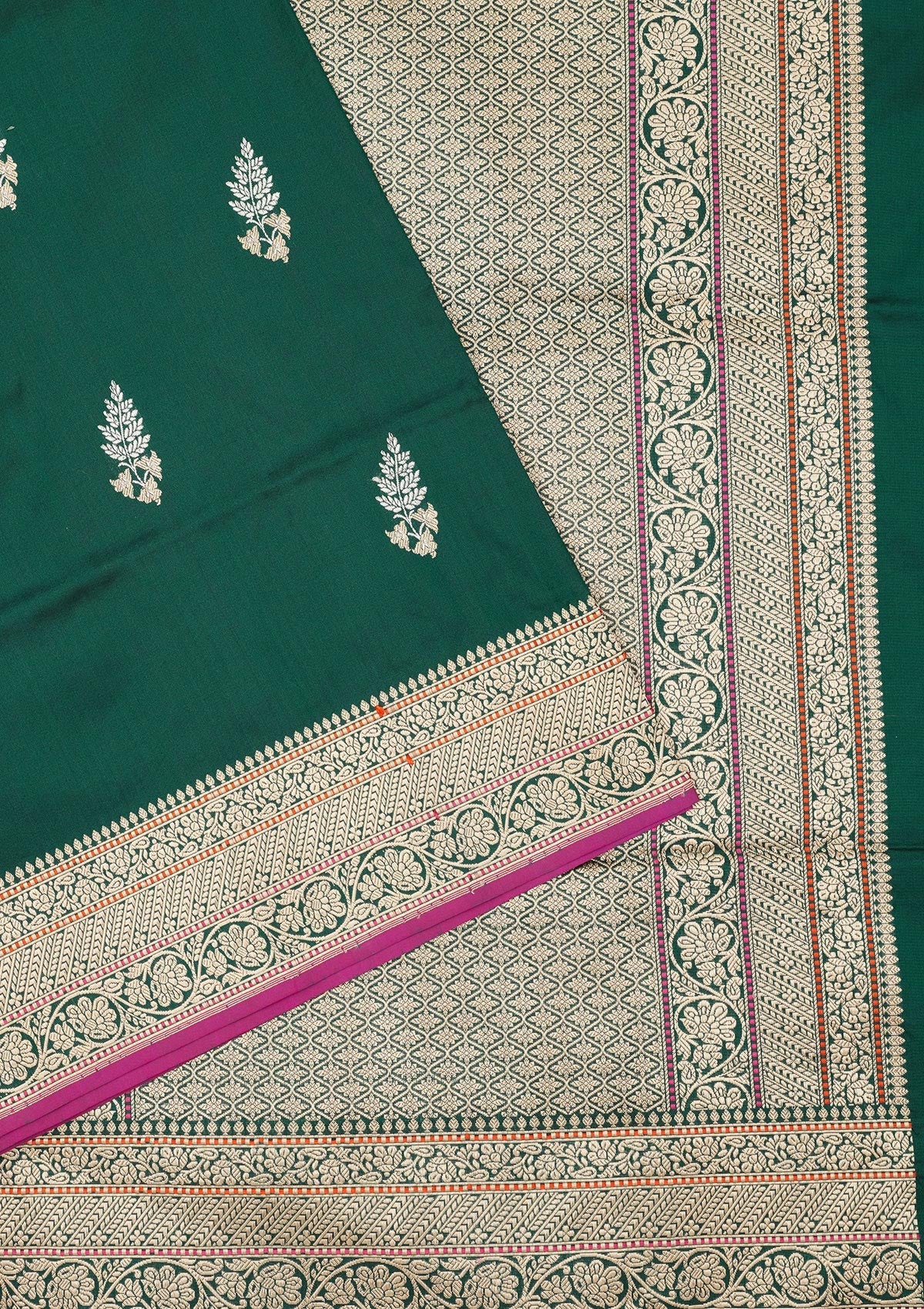 Bottle Green Zariwork Pure Silk Saree-Koskii
