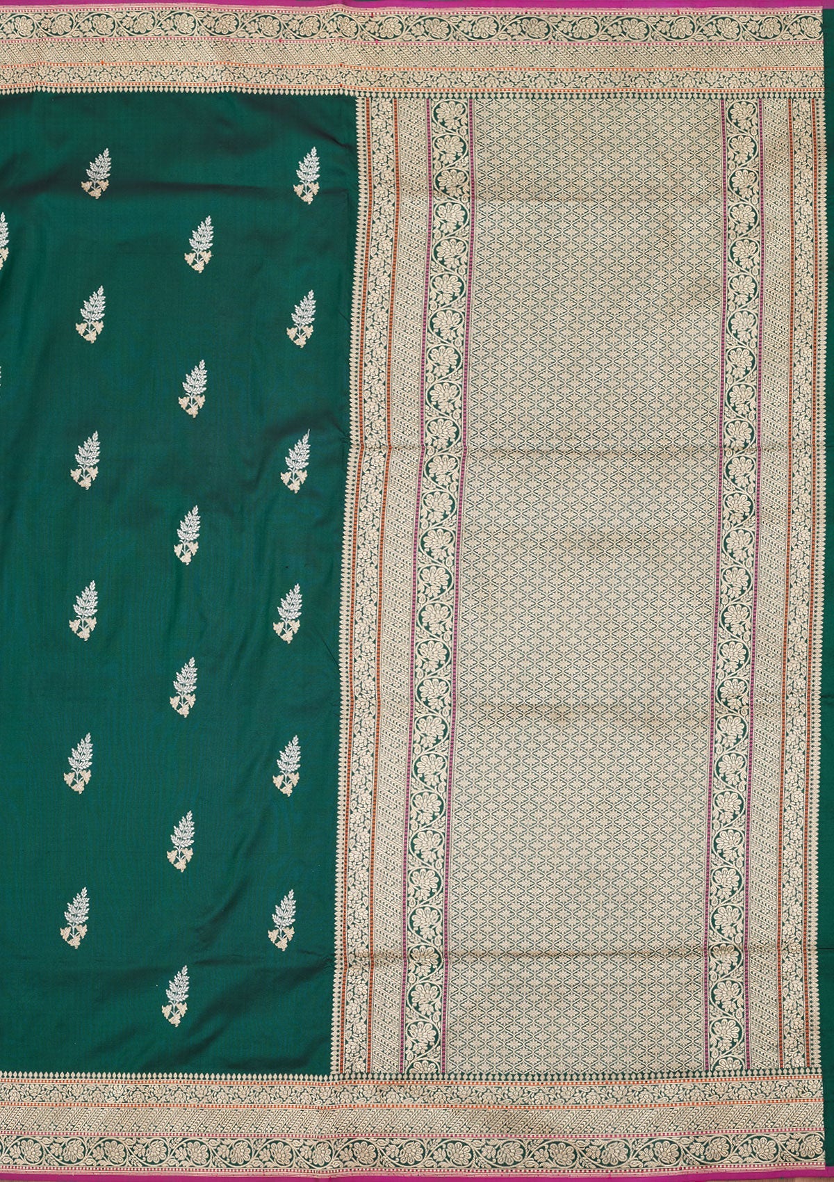 Bottle Green Zariwork Pure Silk Saree-Koskii