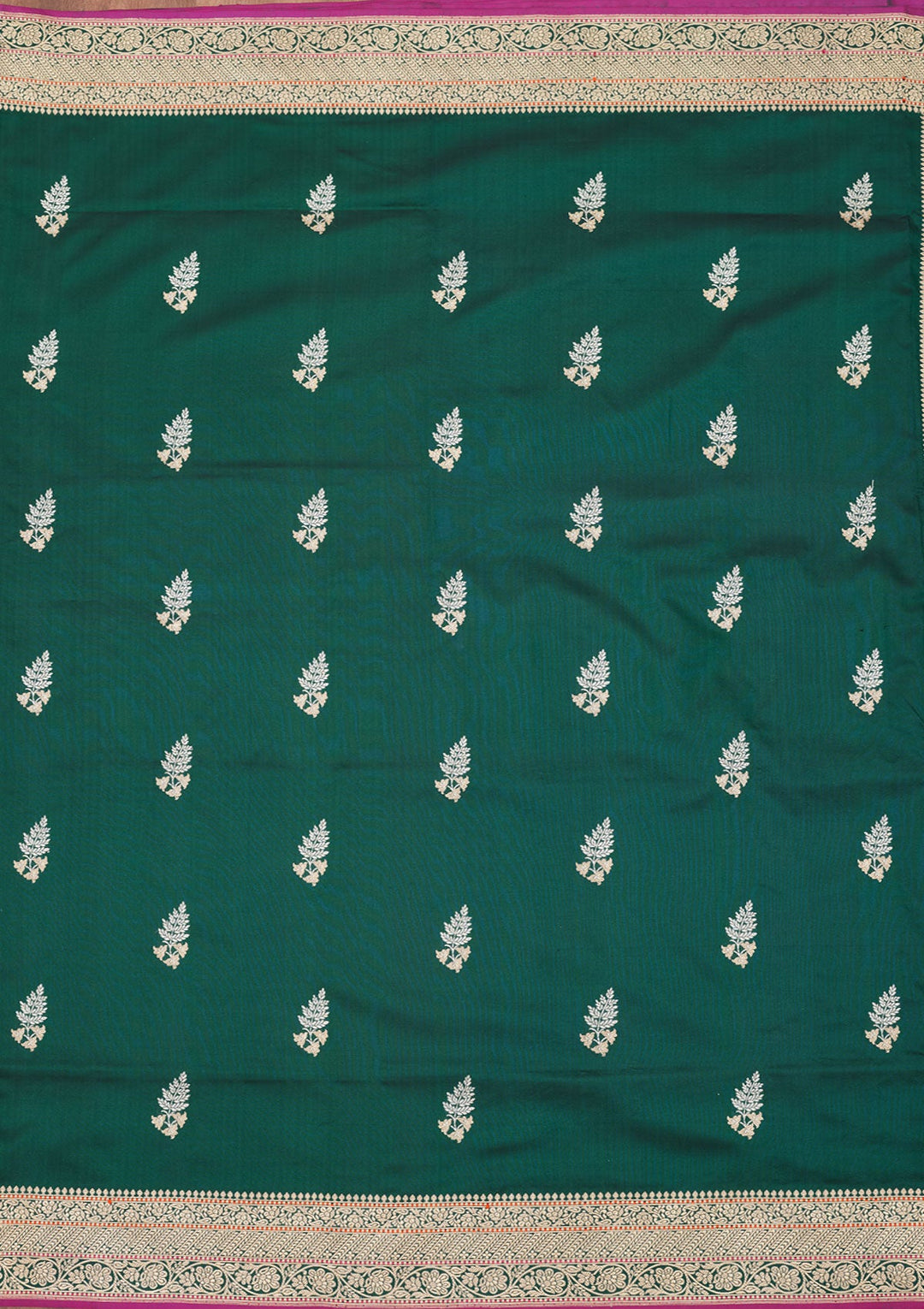 Bottle Green Zariwork Pure Silk Saree-Koskii