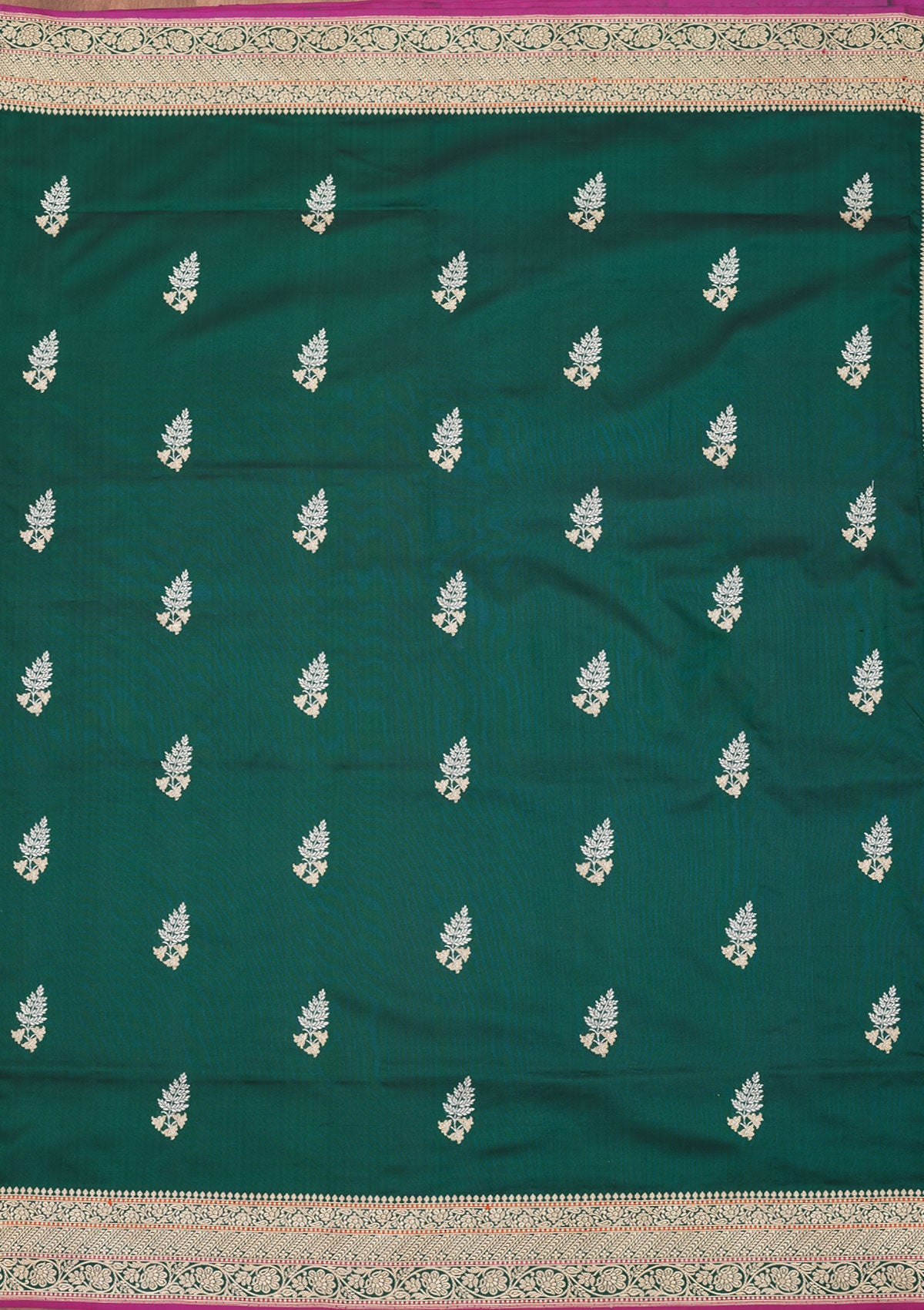 Bottle Green Zariwork Pure Silk Saree-Koskii