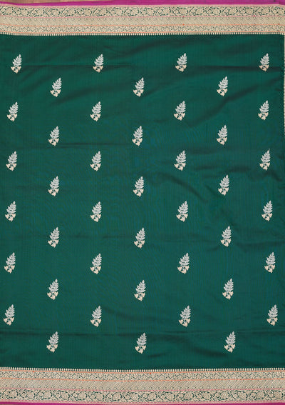 Bottle Green Zariwork Pure Silk Saree-Koskii