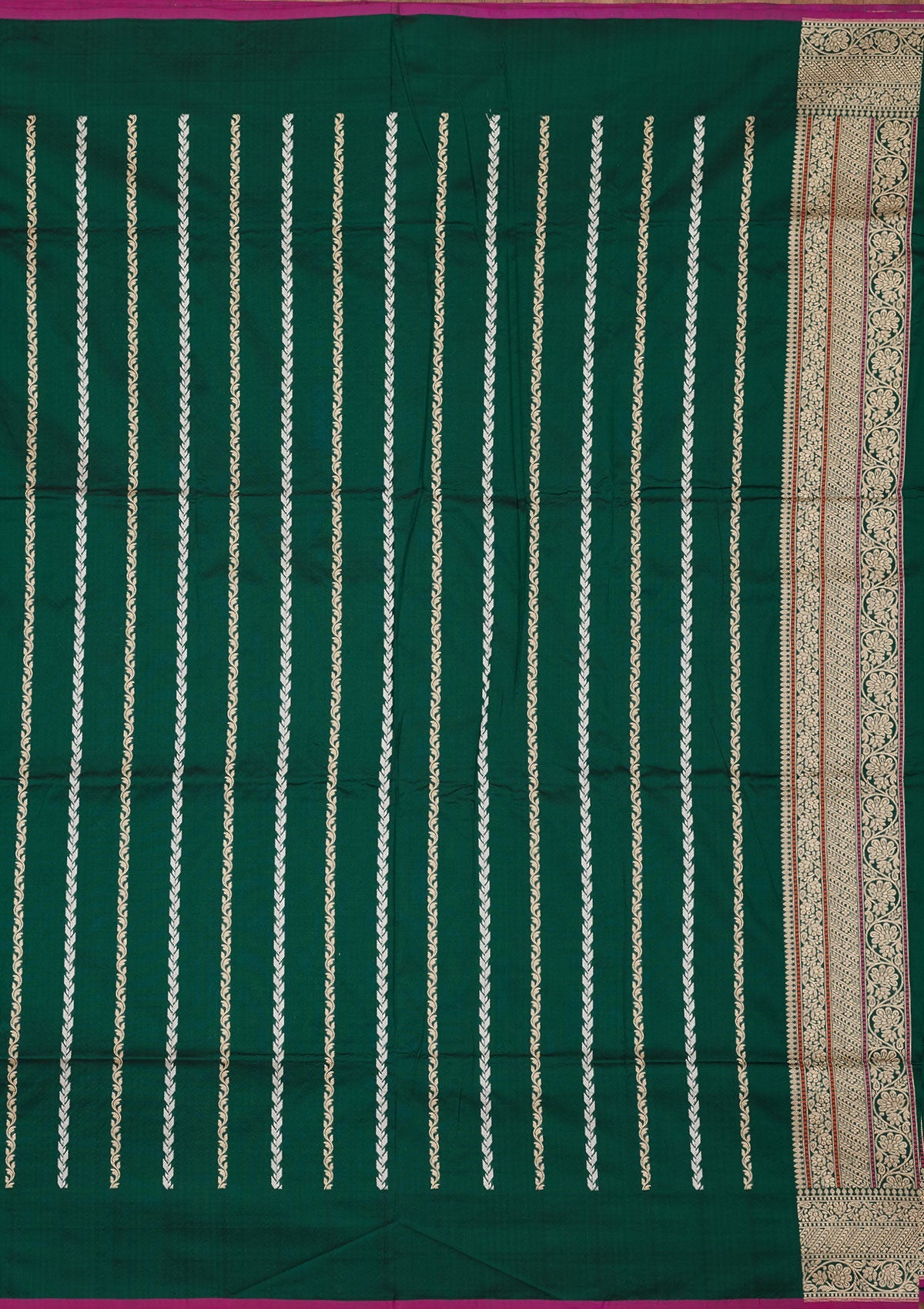 Bottle Green Zariwork Pure Silk Saree-Koskii