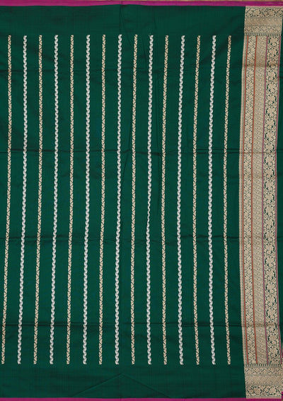 Bottle Green Zariwork Pure Silk Saree-Koskii