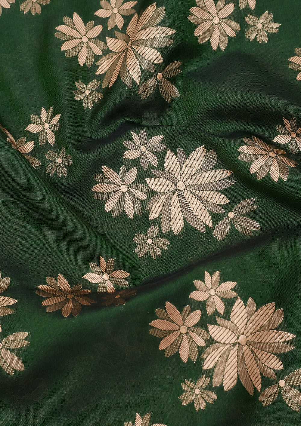 Bottle Green Zariwork Pure Silk Saree-Koskii