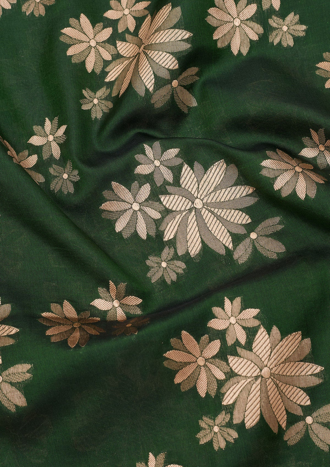 Bottle Green Zariwork Pure Silk Saree-Koskii