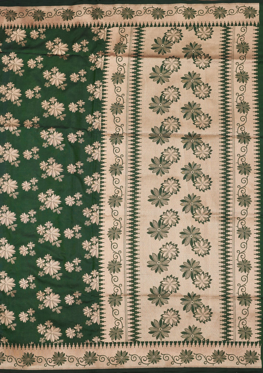 Bottle Green Zariwork Pure Silk Saree-Koskii
