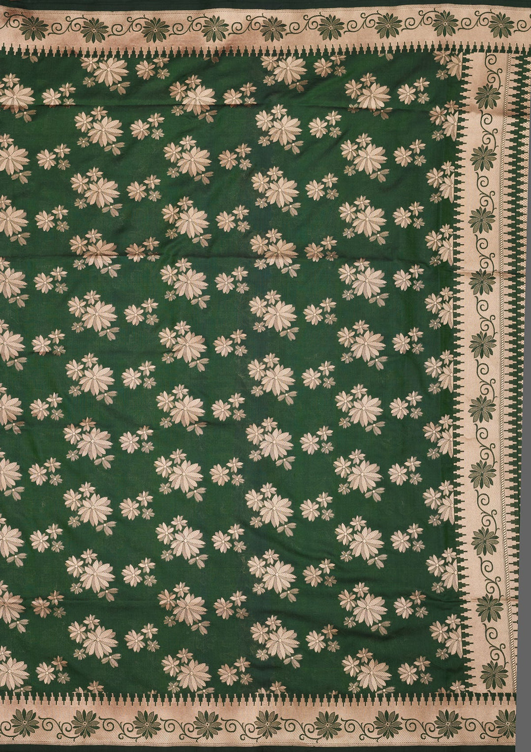Bottle Green Zariwork Pure Silk Saree-Koskii
