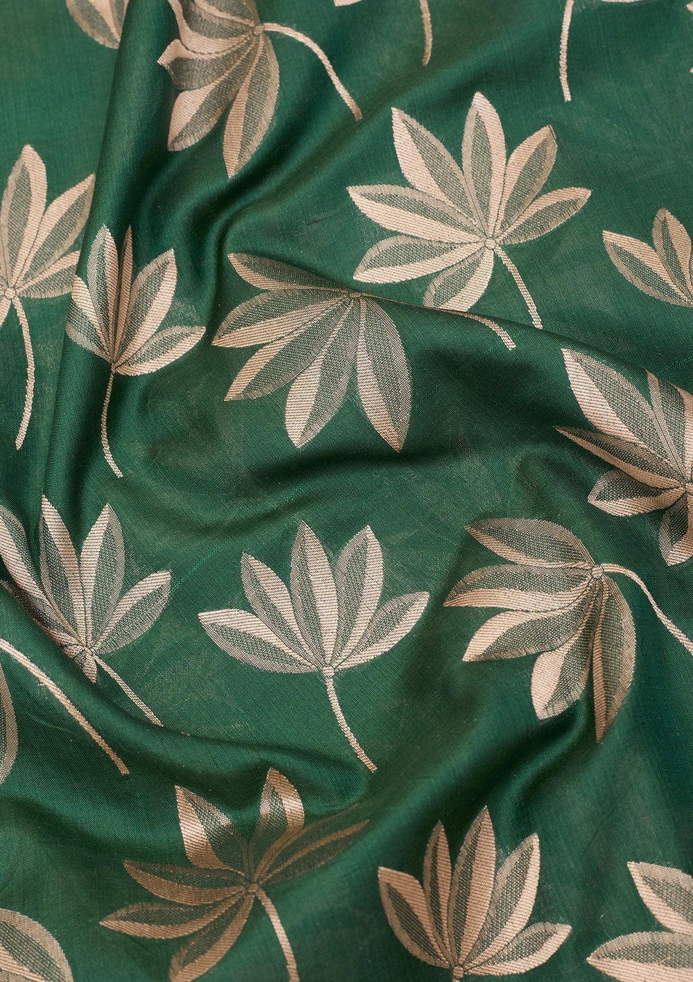Bottle Green Zariwork Pure Silk Saree-Koskii