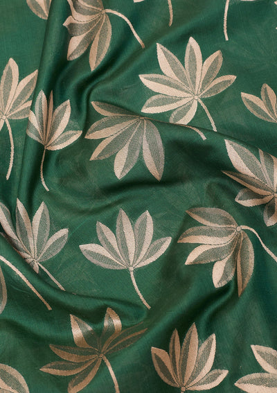 Bottle Green Zariwork Pure Silk Saree-Koskii