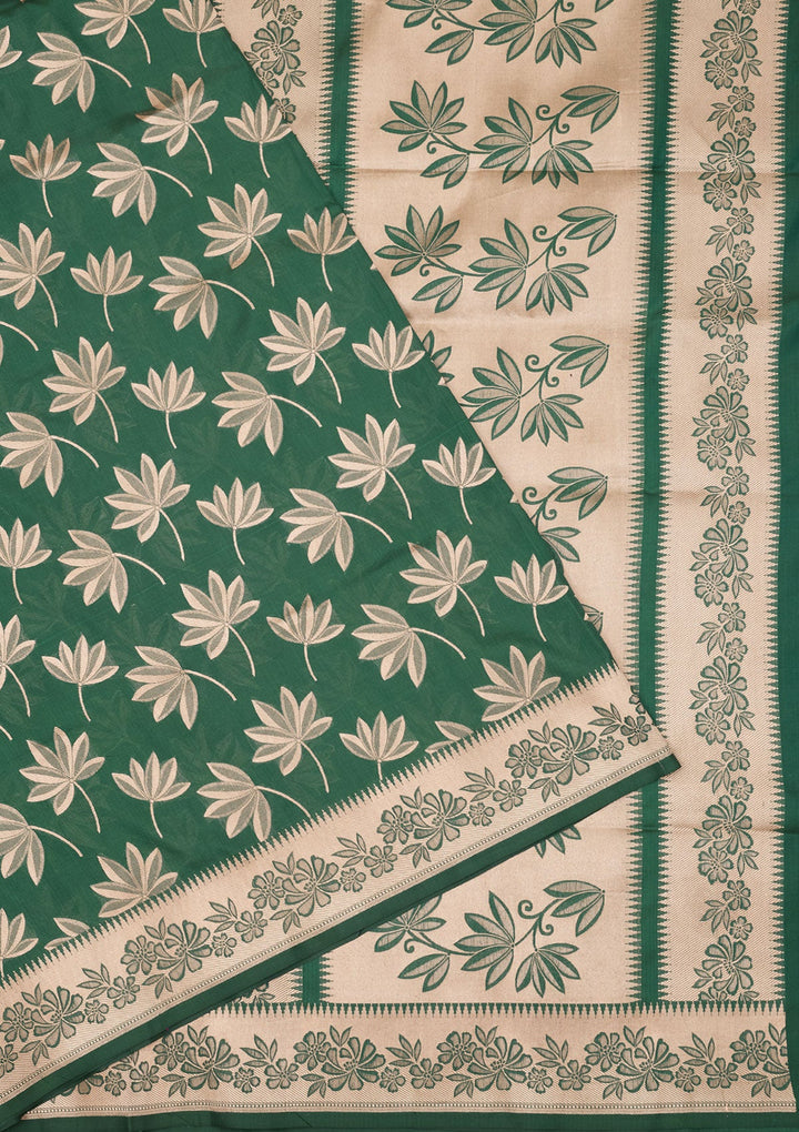 Bottle Green Zariwork Pure Silk Saree-Koskii