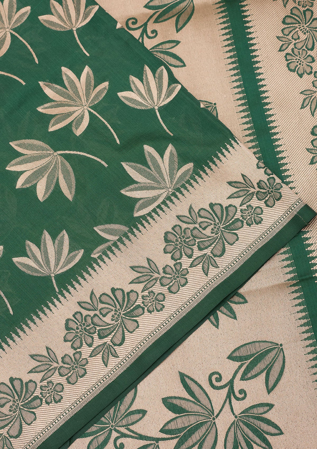 Bottle Green Zariwork Pure Silk Saree-Koskii