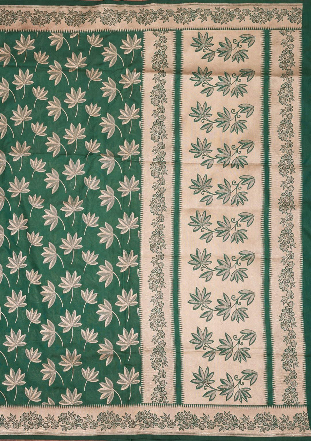 Bottle Green Zariwork Pure Silk Saree-Koskii