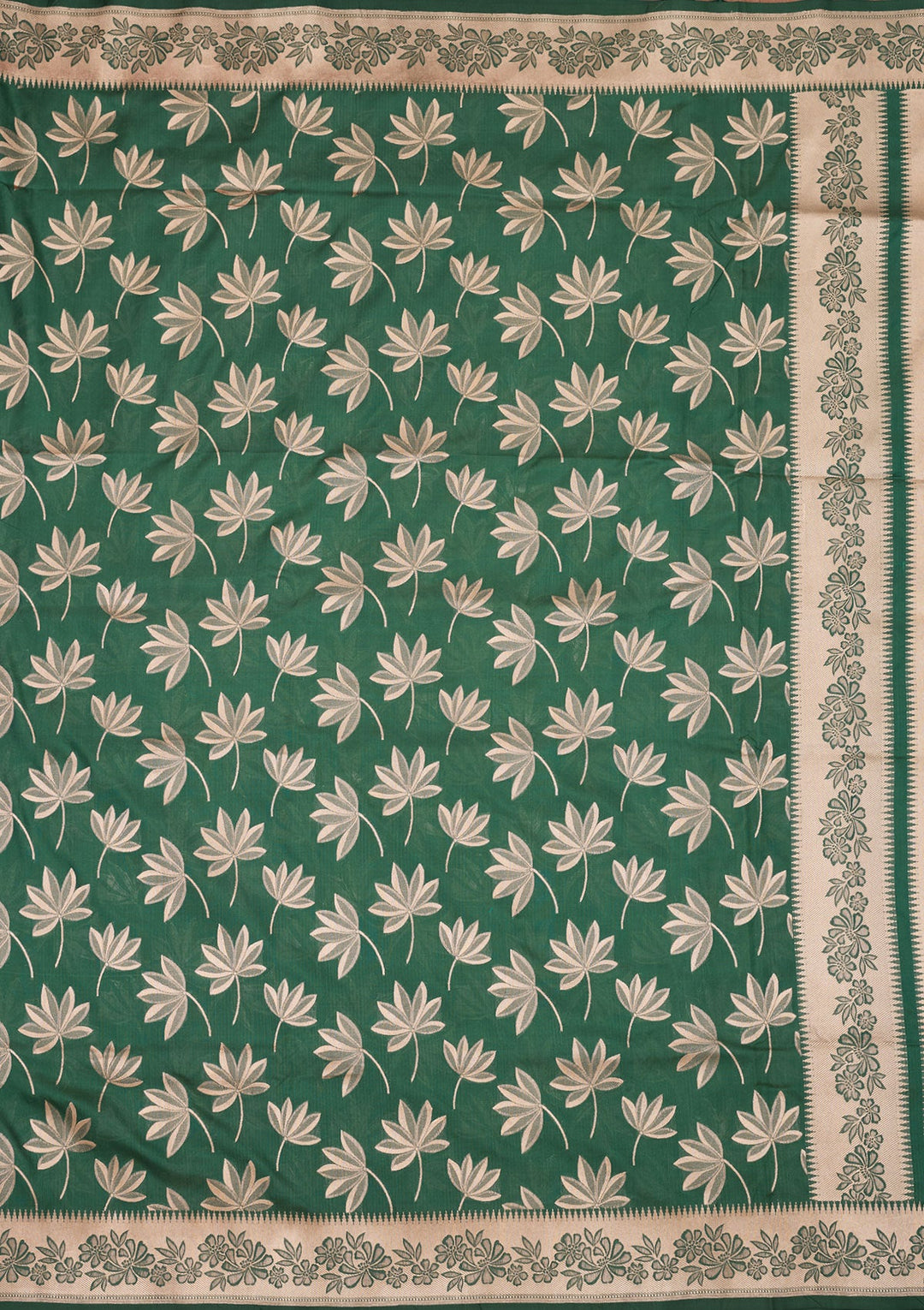 Bottle Green Zariwork Pure Silk Saree-Koskii