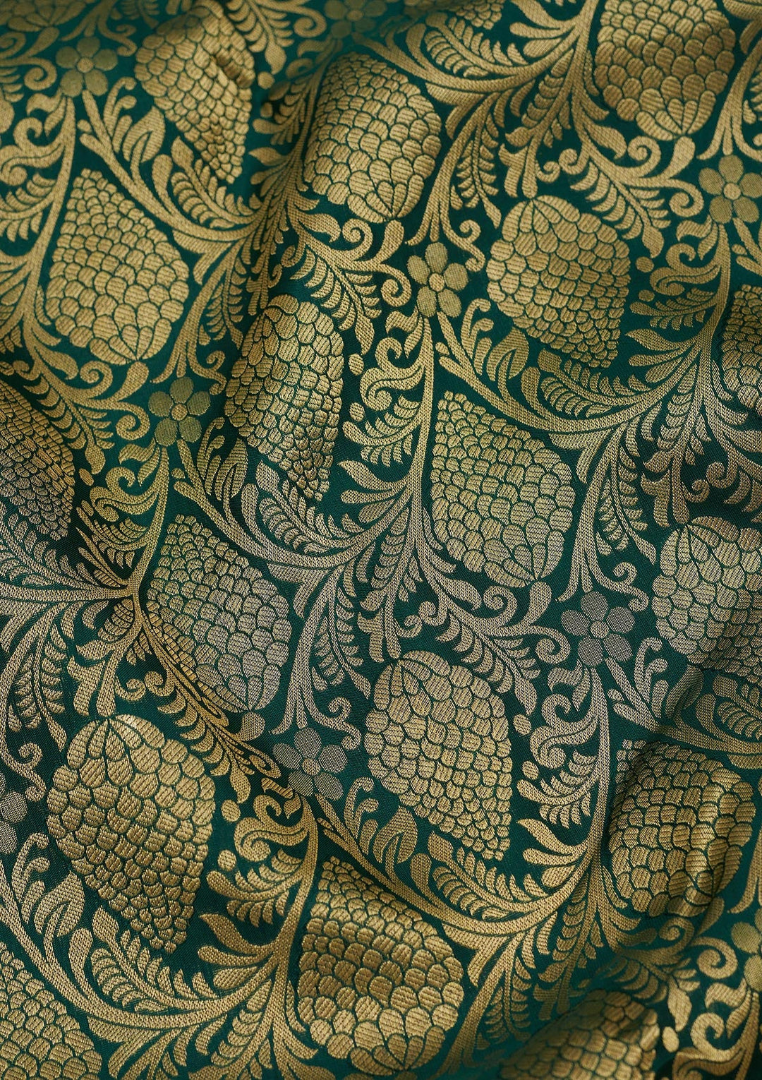 Bottle Green Zariwork Pure Silk Saree-Koskii