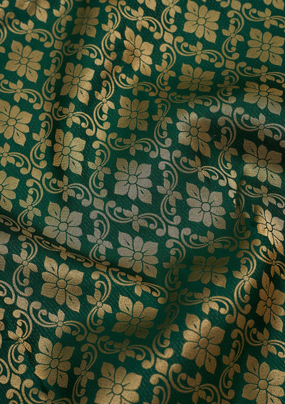 Bottle Green Zariwork Pure Silk Saree-Koskii