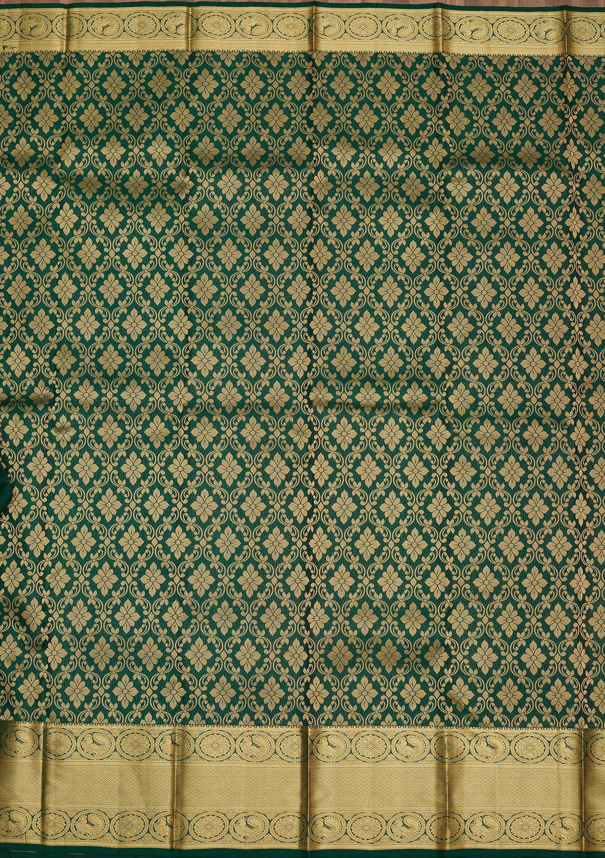 Bottle Green Zariwork Pure Silk Saree-Koskii