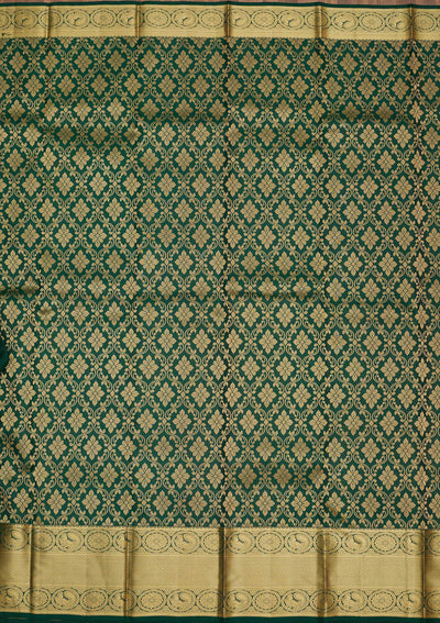 Bottle Green Zariwork Pure Silk Saree-Koskii