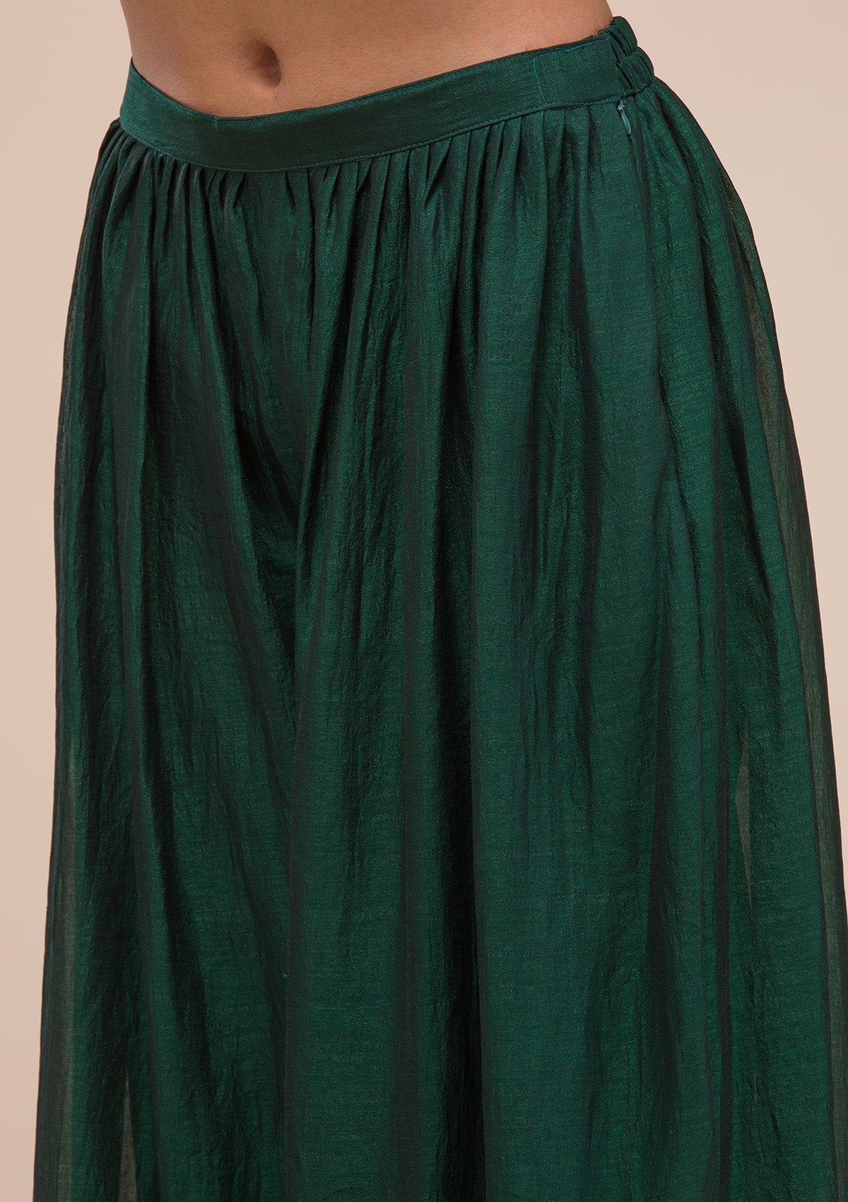 Bottle Green Zariwork Raw Silk Readymade Salwar Suit-Koskii