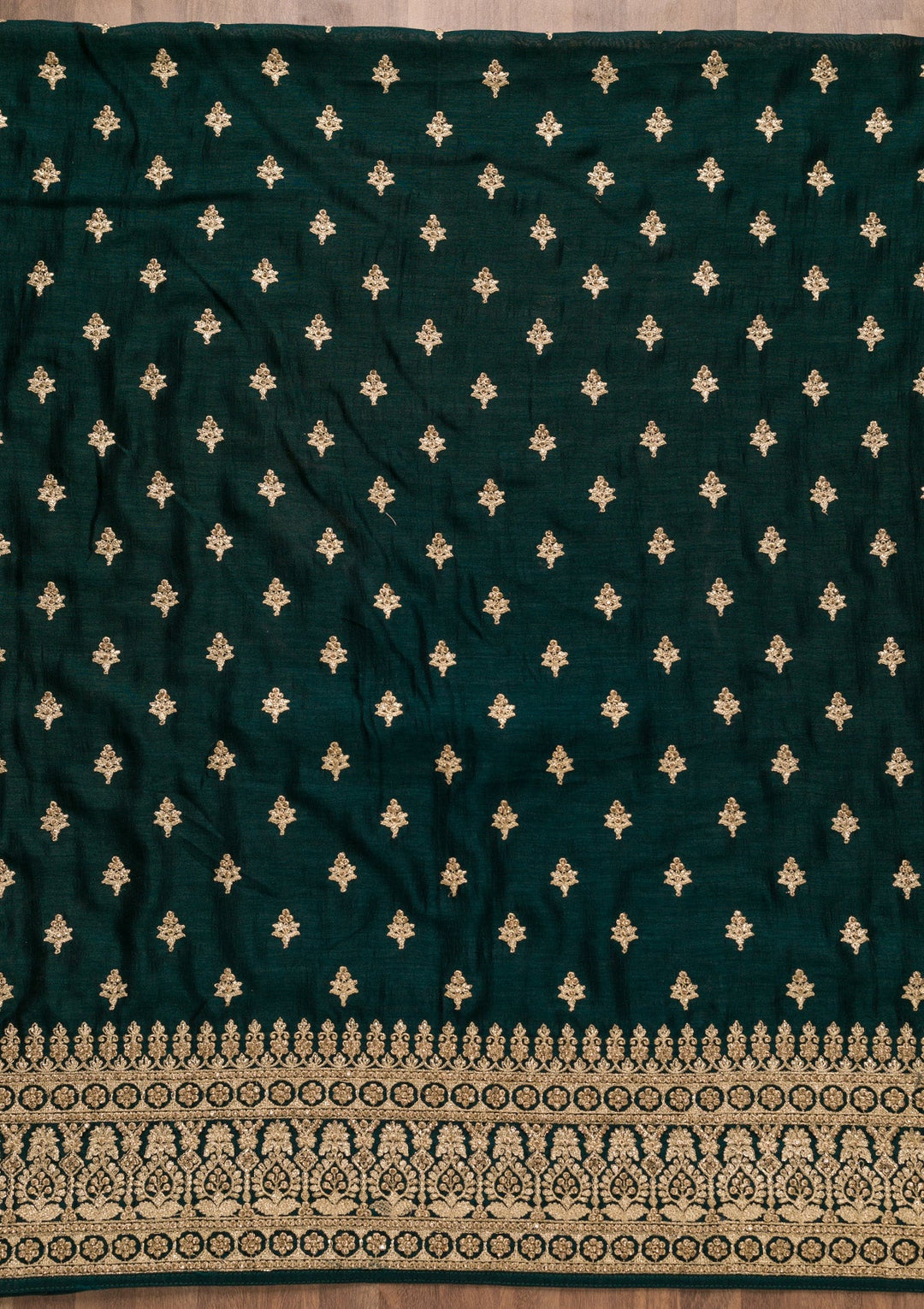 Bottle Green Zariwork Raw Silk Unstitched Salwar Suit-Koskii