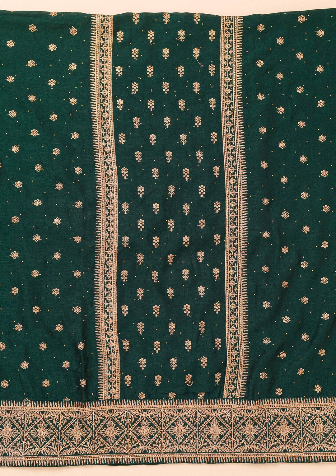 Bottle Green Zariwork Raw Silk Unstitched Salwar Suit-Koskii