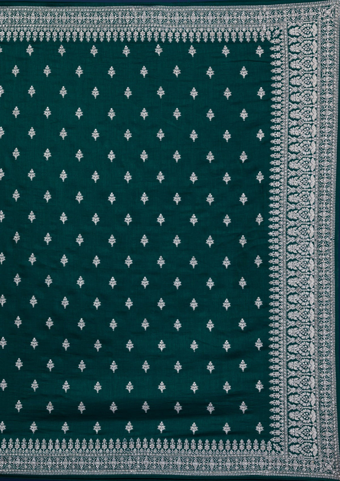 Bottle Green Zariwork Raw Silk Saree-Koskii