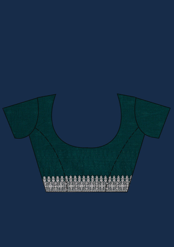 Bottle Green Zariwork Raw Silk Saree-Koskii