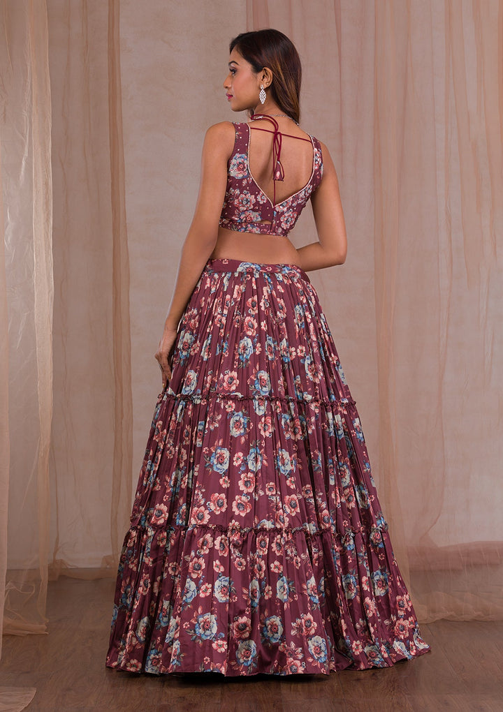 Brown Cutdana Satin Readymade Lehenga-Koskii