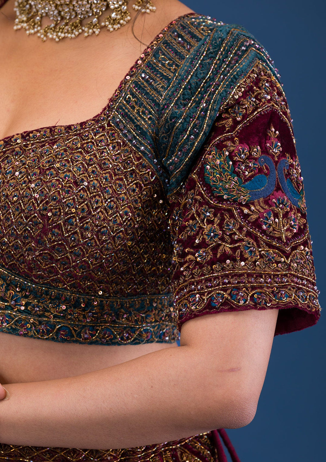 Brown Cutdana Tissue Readymade Lehenga-Koskii
