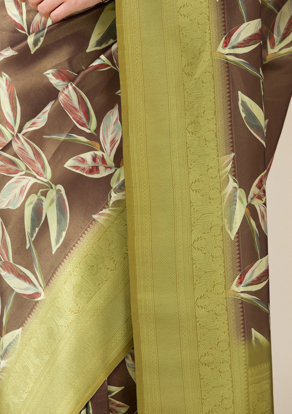 Brown Printed Art Silk Saree