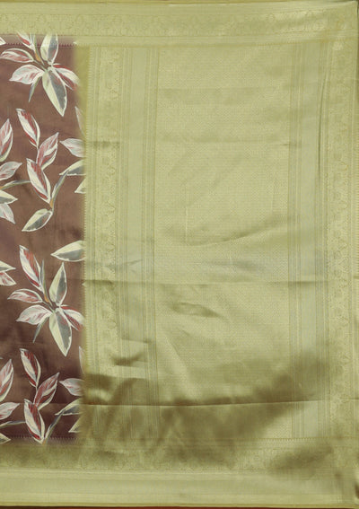 Brown Printed Art Silk Saree