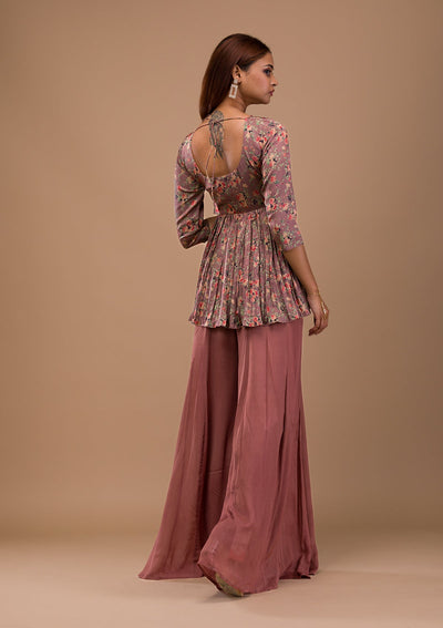 Brown Printed Satin Readymade Salwar Suit-Koskii