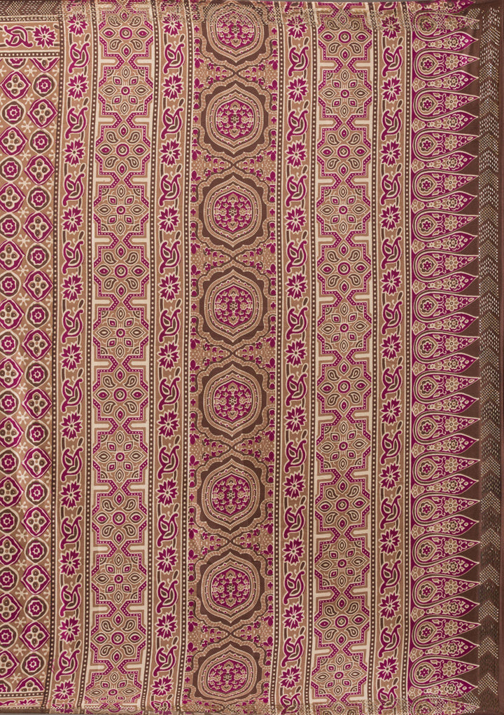 Brown Printed Silk Saree