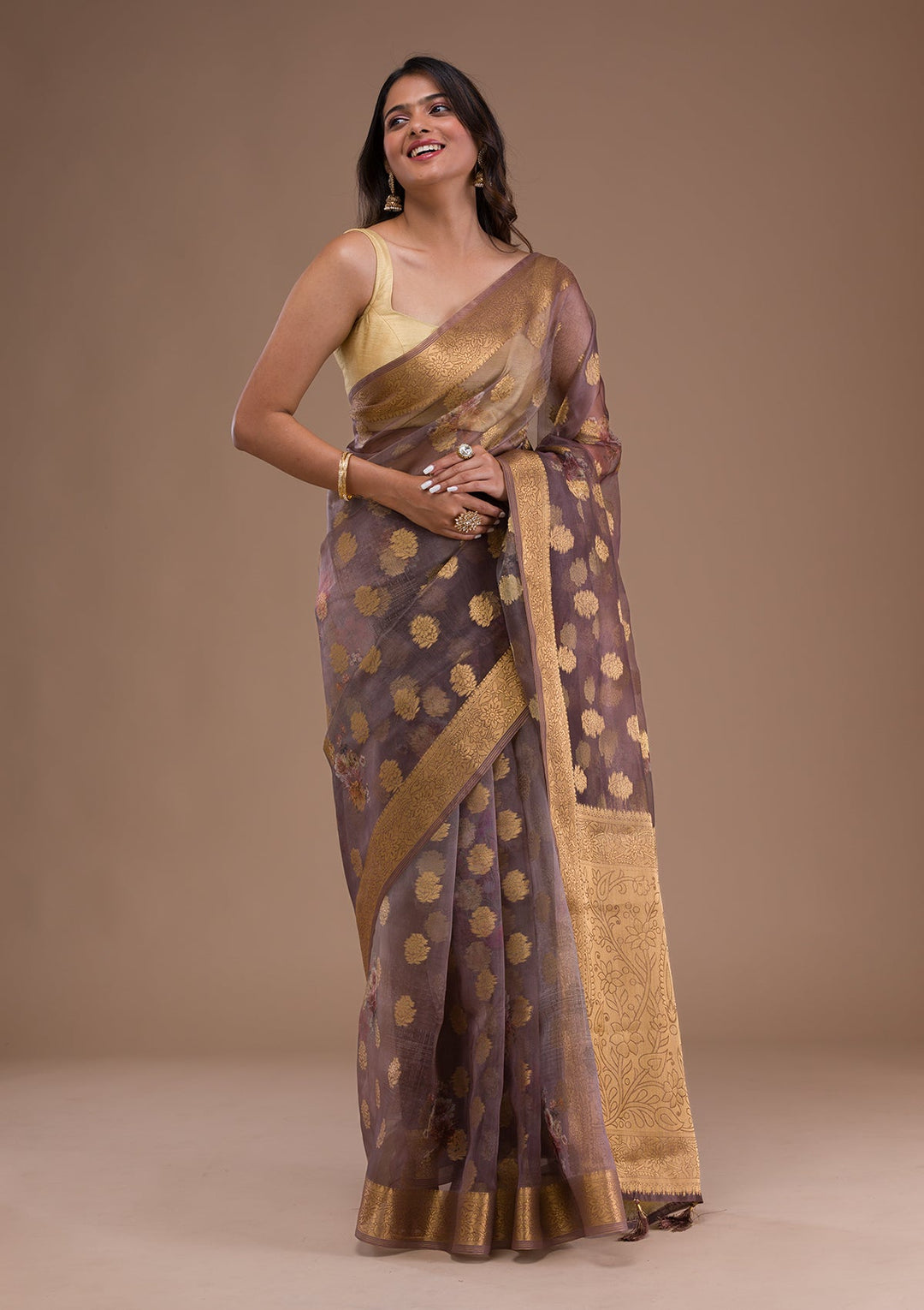 Peacock Blue Stonework Satin Designer Saree-Koskii