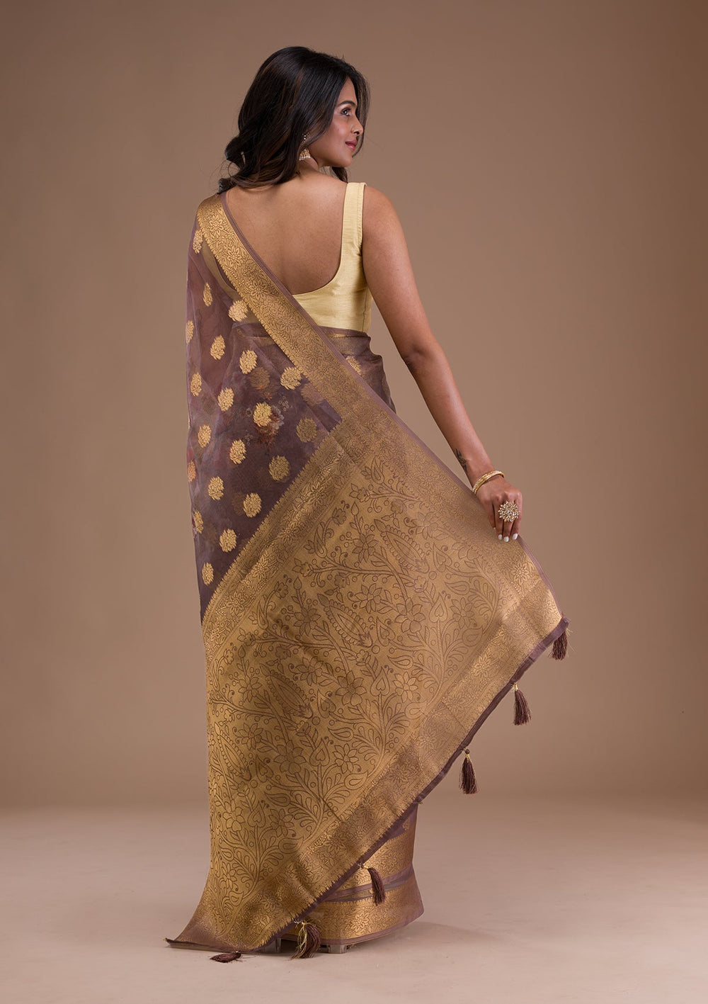 Peacock Blue Stonework Satin Designer Saree-Koskii